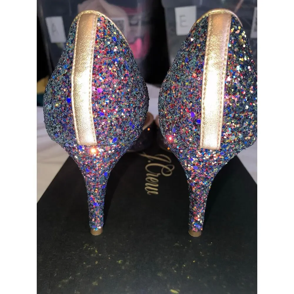 Jcrew D'Orsay Pump Glitter Size 8.5 Pink Green Holographic Wedding Formal Fairy